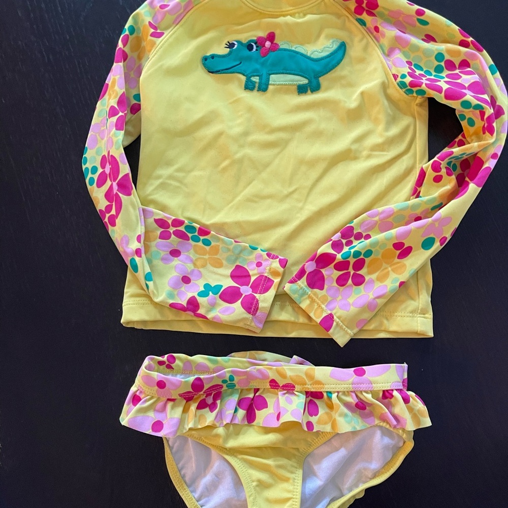 Gymboree Yellow and Pink Rashguard with Playful Dinosaur Print